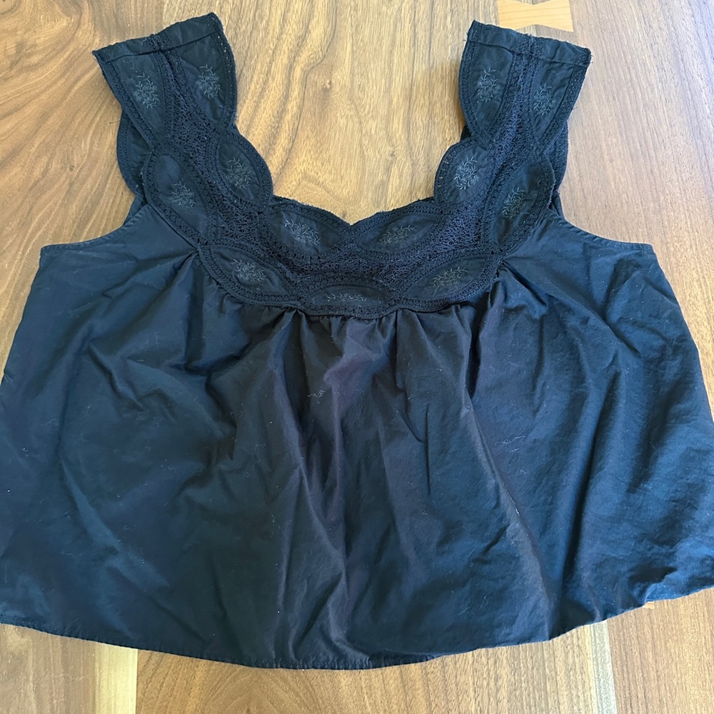 Black Lace Trim Sleeveless Top